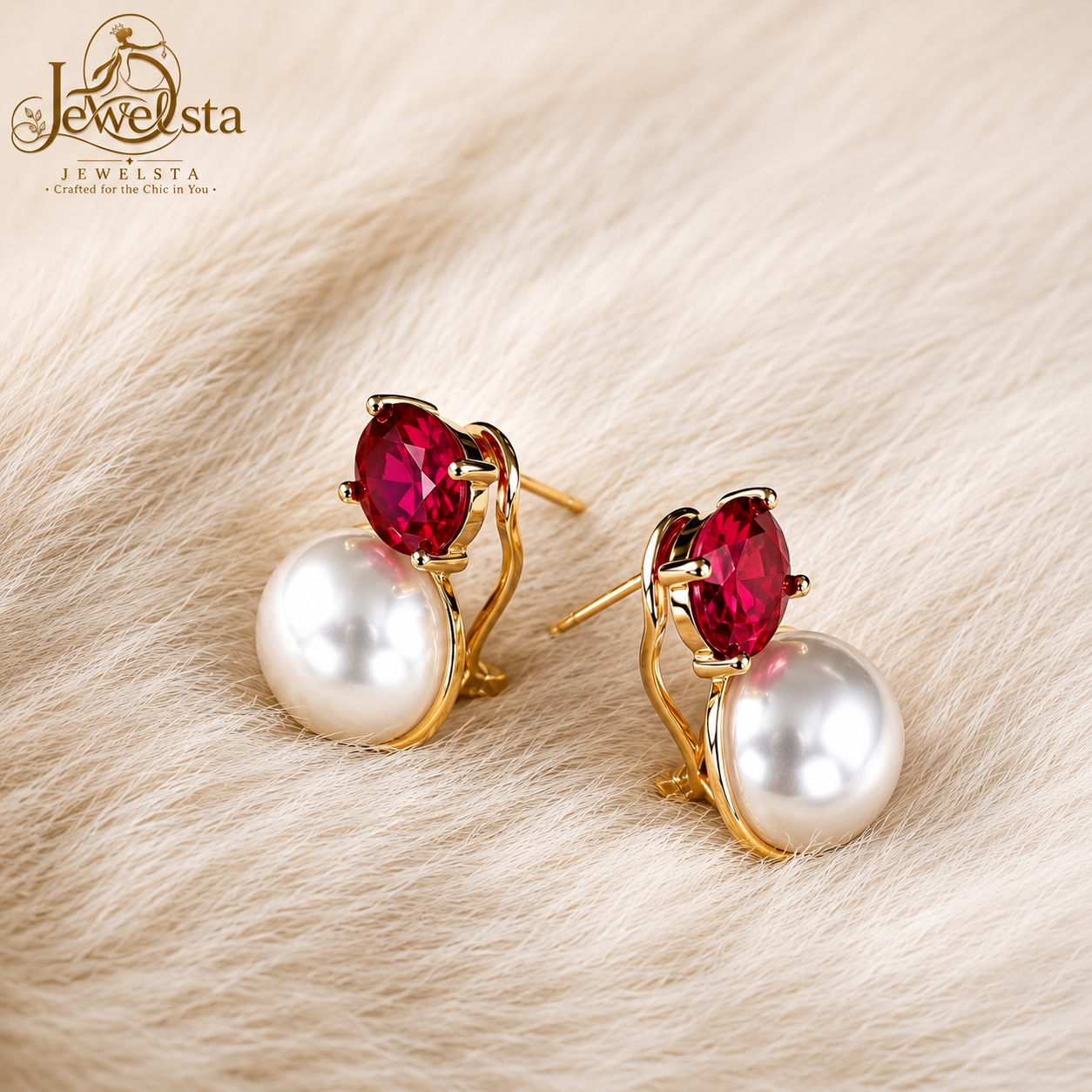 Jewelsta Ruby Pearl Elegance Stud Earrings - Image 2