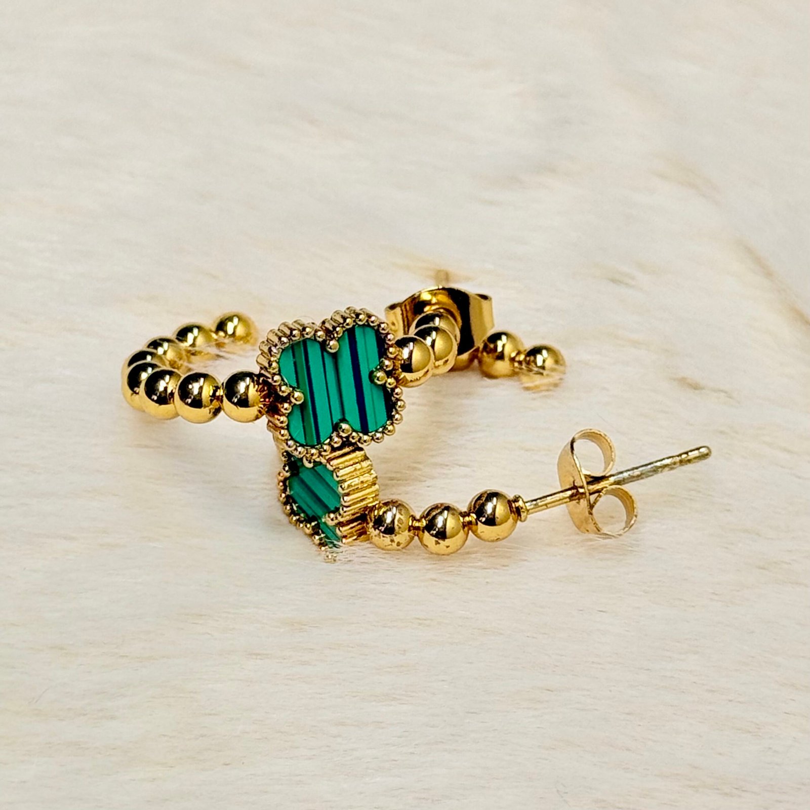 Jewelsta Emerald Clover Gold Beaded Hoops - Image 2
