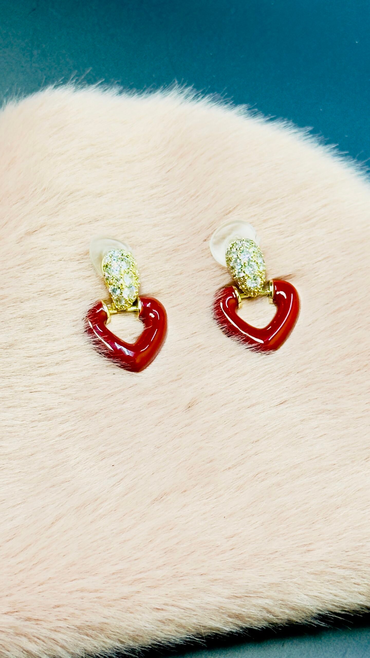 Ruby Heart Charm Studs - Image 4