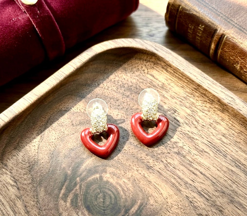 Ruby Heart Charm Studs - Image 3