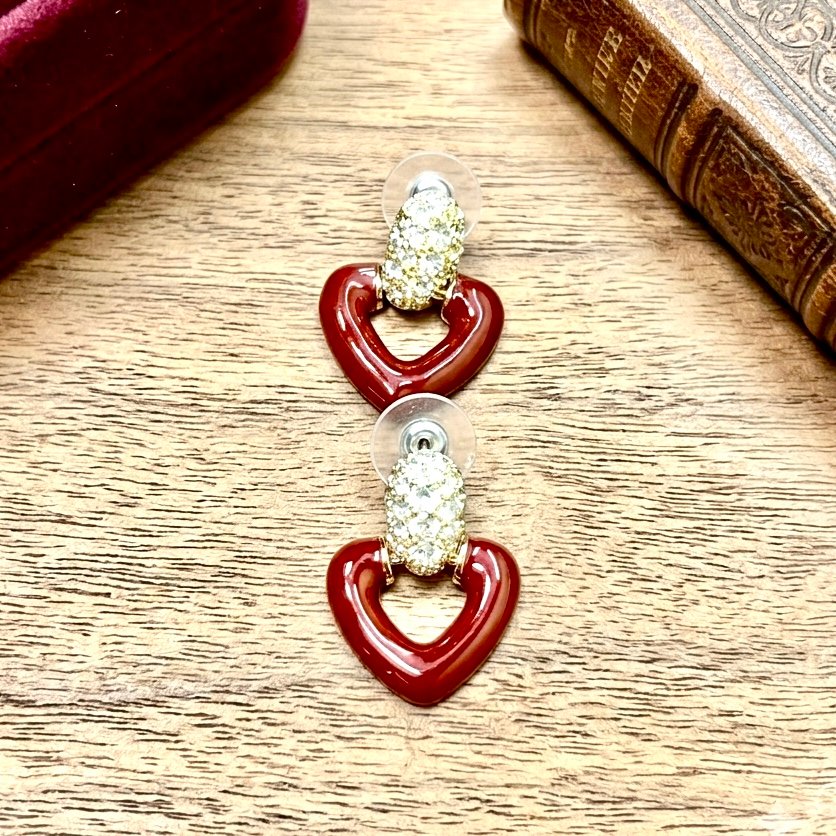 Ruby Heart Charm Studs - Image 2
