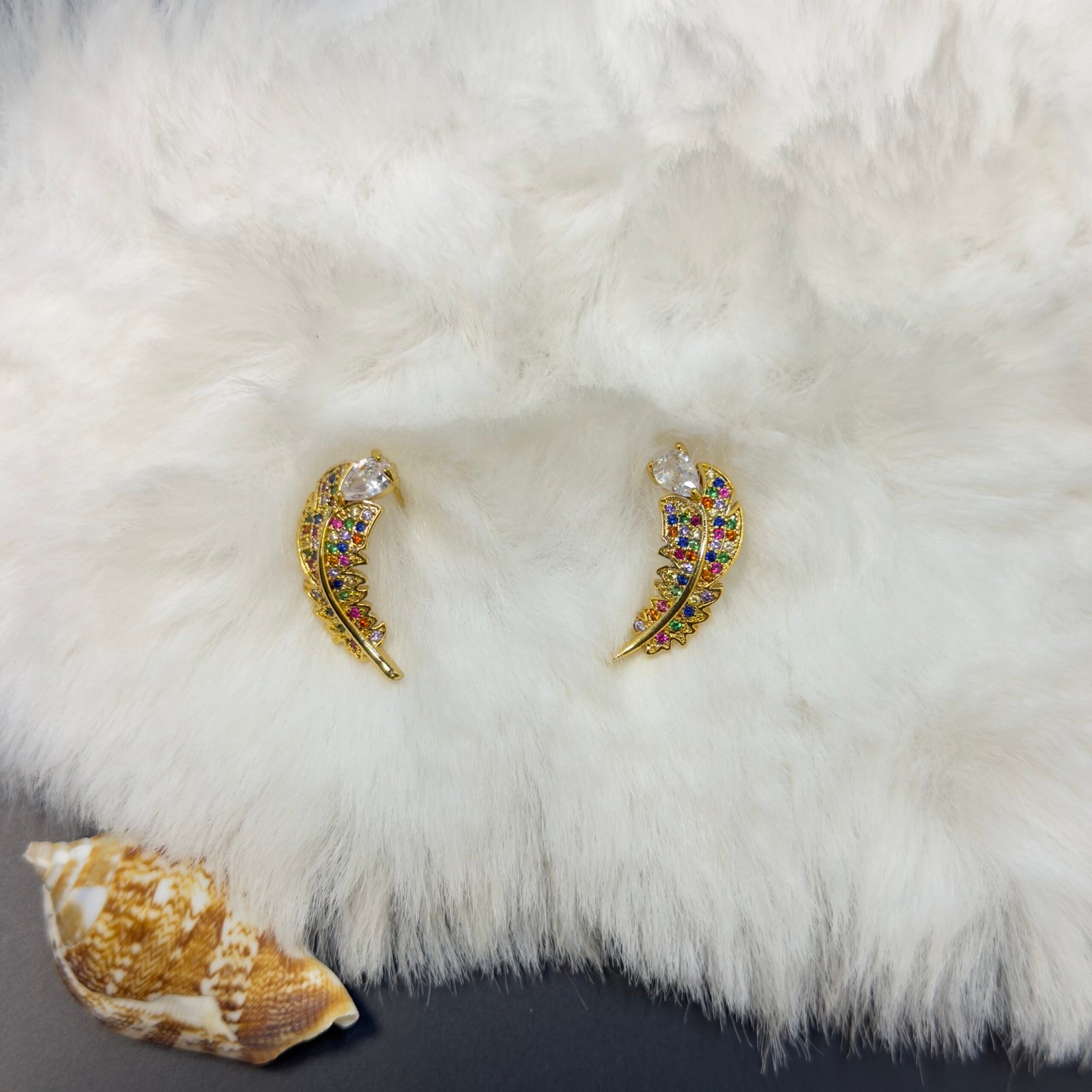 Chroma Anti-Tarnish Multi-Stone Feather Earrings - Image 2