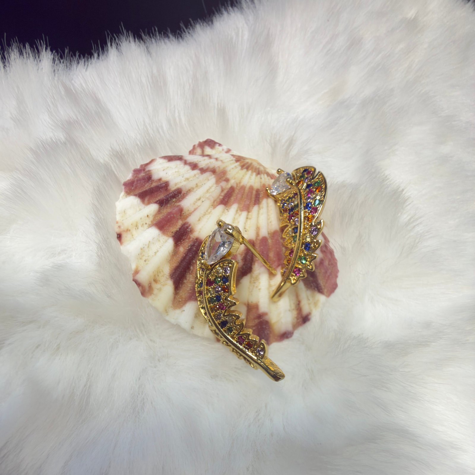 Chroma Anti-Tarnish Multi-Stone Feather Earrings - Image 4