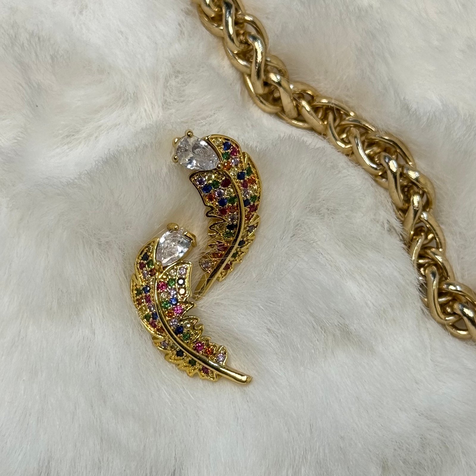 Chroma Anti-Tarnish Multi-Stone Feather Earrings