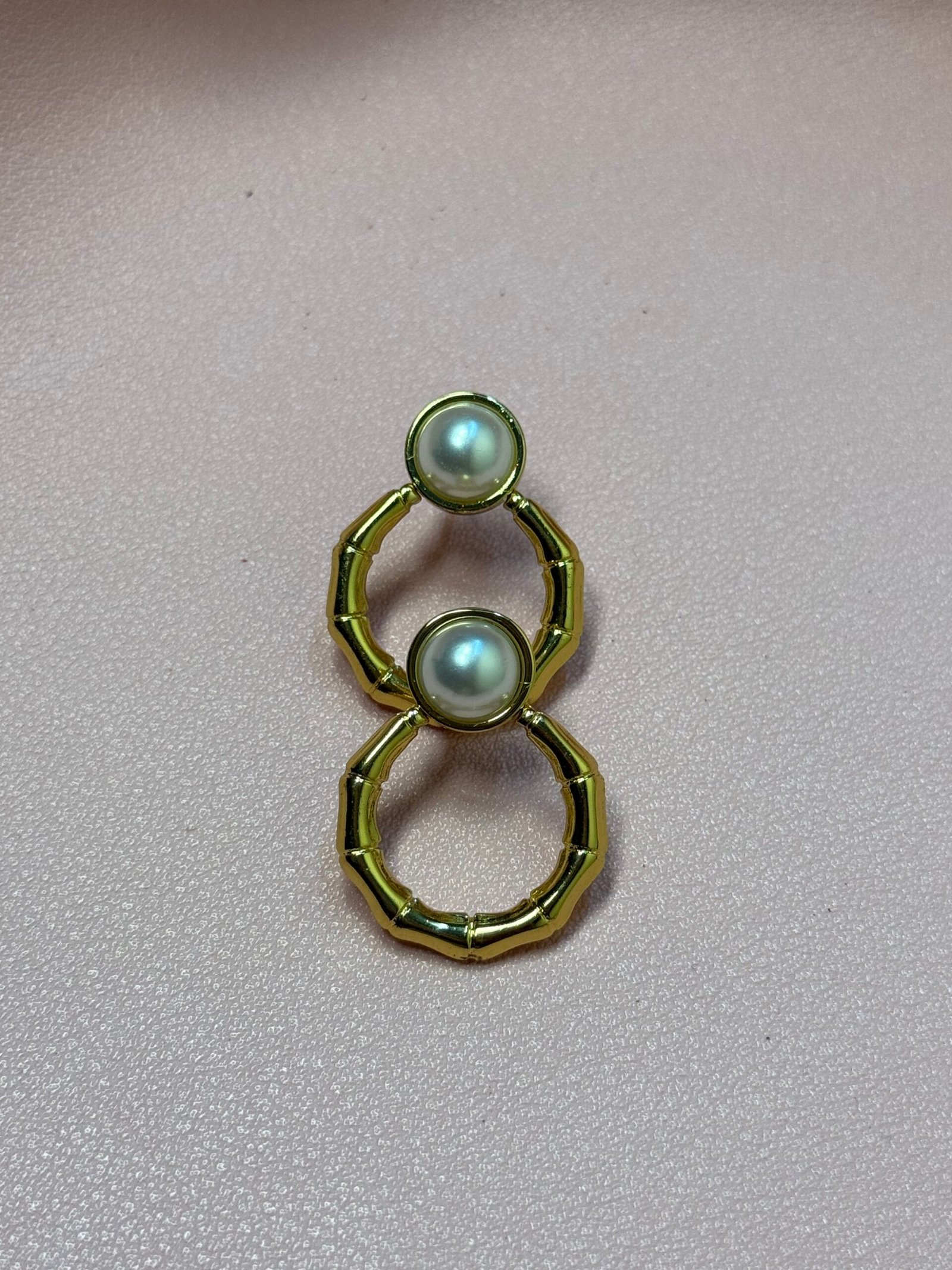 Minimalist Faux Pearl Geometric Hoop Earrings | - Image 3
