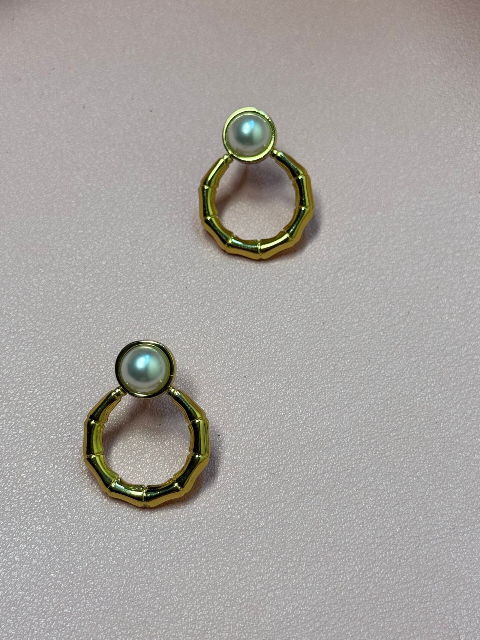 Minimalist Faux Pearl Geometric Hoop Earrings | - Image 5