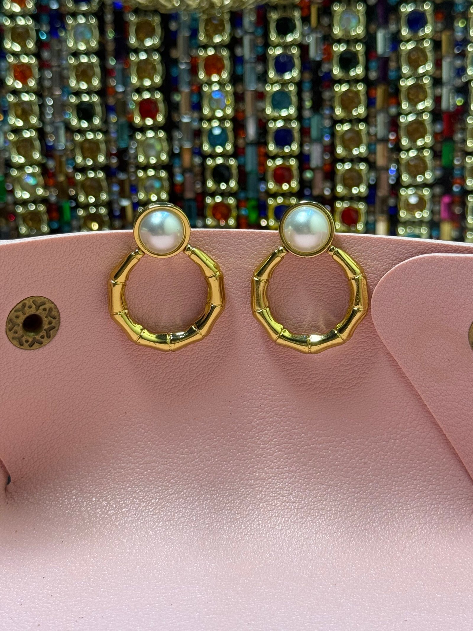 Minimalist Faux Pearl Geometric Hoop Earrings | - Image 6