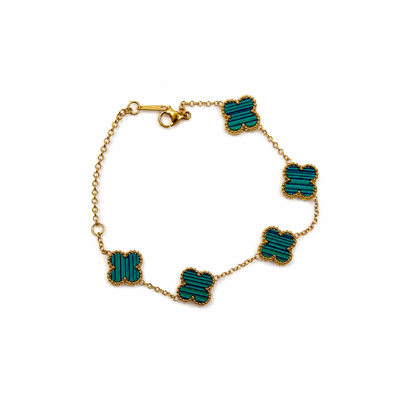Turquoise Clover Gold-Tone Chain Bracelet for Women