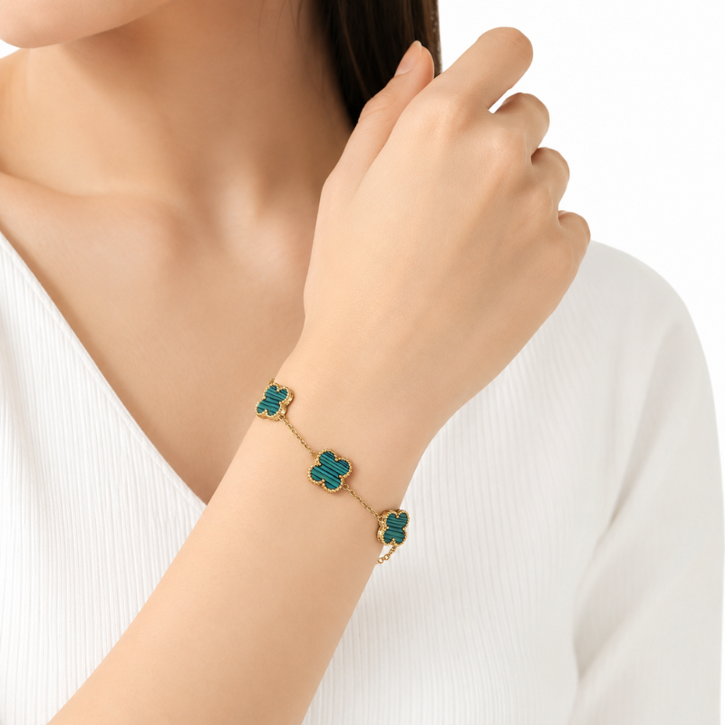 Turquoise Clover Gold-Tone Chain Bracelet for Women - Image 2