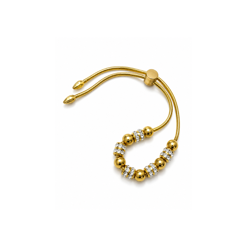 Gold-Tone Beaded Crystal Adjustable Bracelet for Women