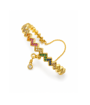 Multicolor zigzag gold-tone chain bracelet for women