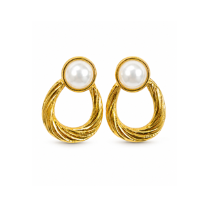 Gold pearl drop hoop earrings for women