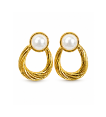 Gold pearl drop hoop earrings for women