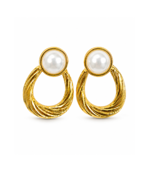 Gold pearl drop hoop earrings for women