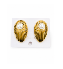 Golden shell design pearl stud earrings for women