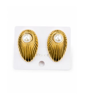 Golden shell design pearl stud earrings for women