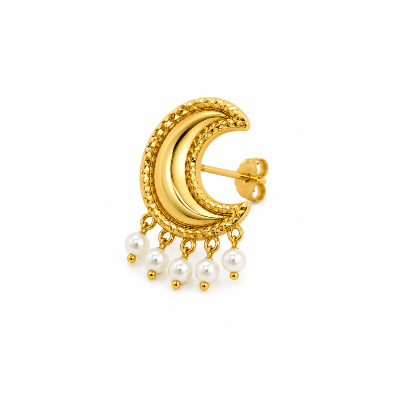 Golden Crescent Moon Pearl Drop Earrings for Women - Image 2