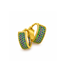 Gold tone blue and green stone hoop earrings for women