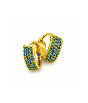 Gold tone blue and green stone hoop earrings for women