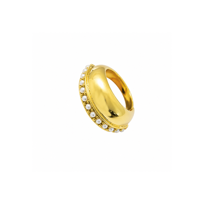 Gold-Tone Pearl Border Ring