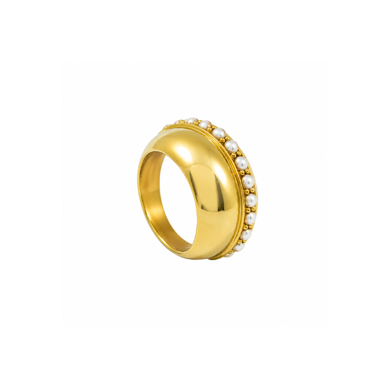 Gold-Tone Pearl Border Ring - Image 2