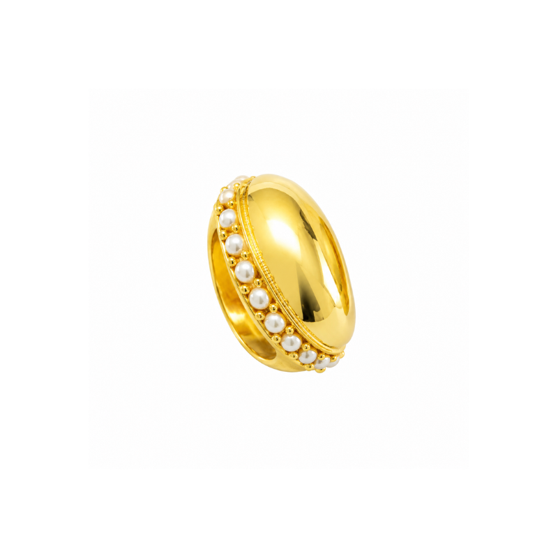 Gold-Tone Pearl Border Ring - Image 3
