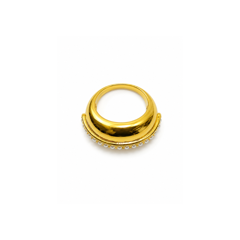 Gold-Tone Pearl Border Ring - Image 4