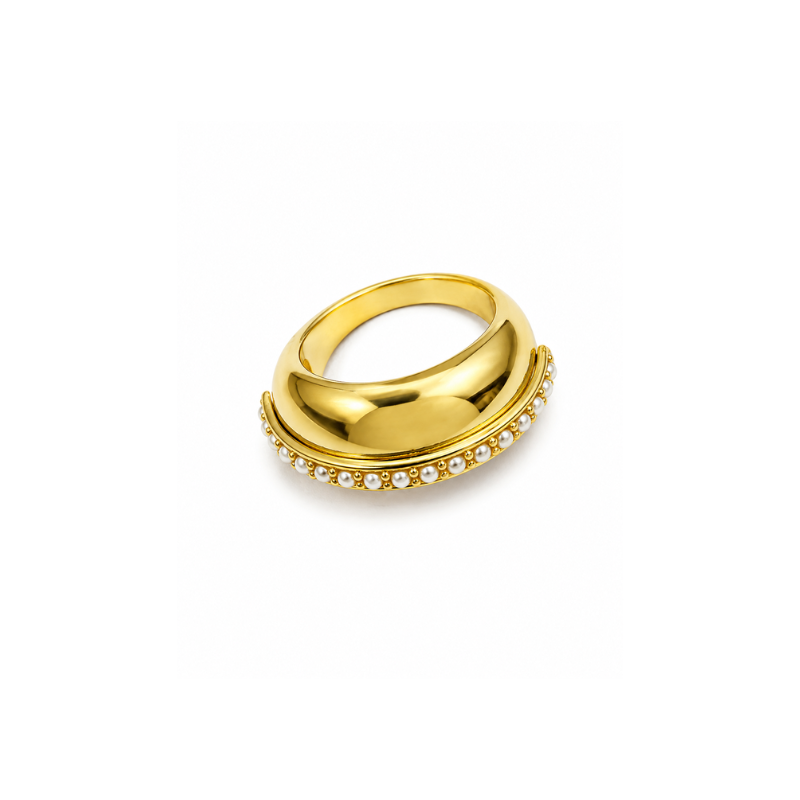 Gold-Tone Pearl Border Ring - Image 5