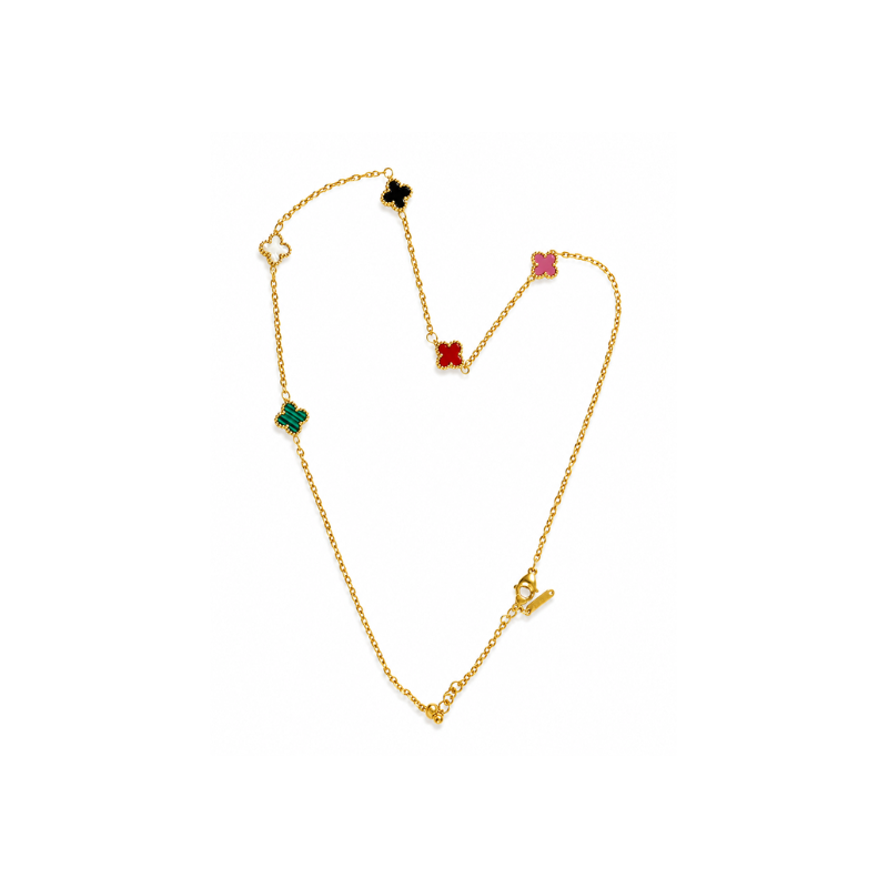 Multicolor Floral Charm Gold-Tone Necklace