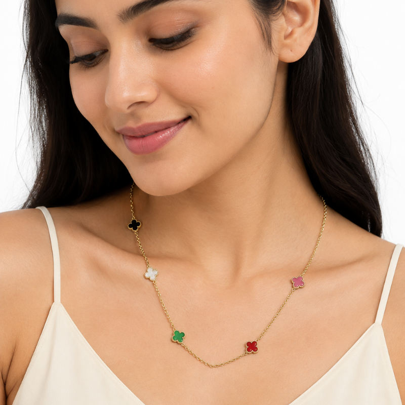 Multicolor Floral Charm Gold-Tone Necklace - Image 2