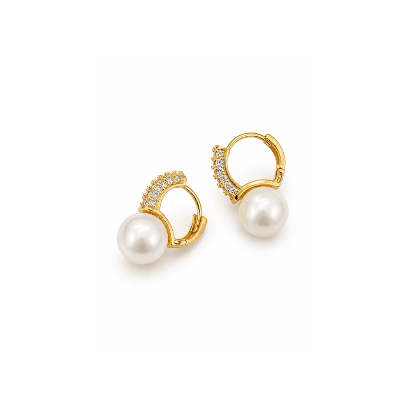 Pearl Drop Hoop Earrings with Crystal Detailing