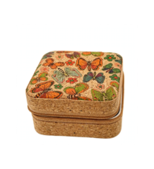 Jewelsta high-end vintage butterfly print jewelry box with cork texture zip travel case for women