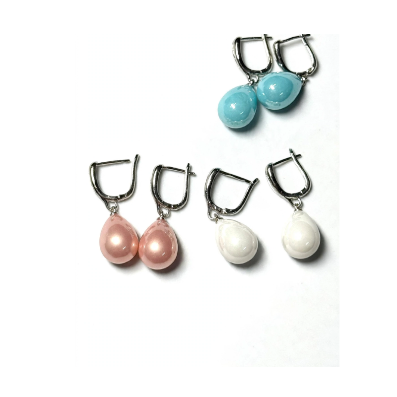 Blue teardrop pearl drop earrings for women