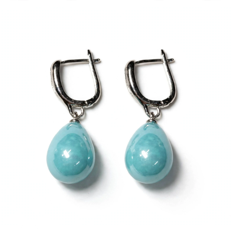 Ocean Blue Teardrop Pearl Drop Earrings for Women & Girls - Image 2
