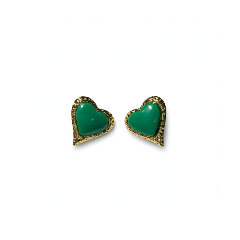 Green heart stud earrings for women and girls