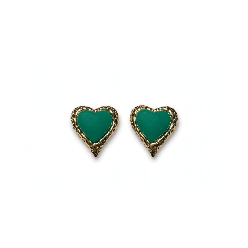 Emerald Green Heart Stud Earrings - Gold Plated Vintage Heart Earrings for Women - Image 3