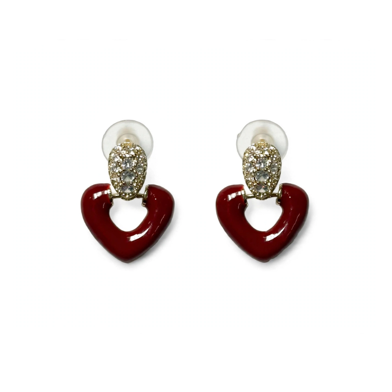 B. Main Alt Text (Most Important - Copy This): red heart enamel drop earrings for women with gold diamond studded top push back valentine heart earrings korean style dangle earrings under 299