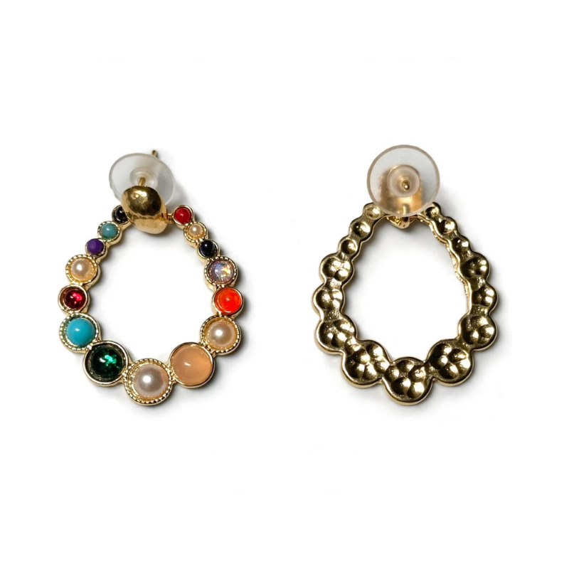 Multicolor Navratna Teardrop Stud Earrings for Women - Designer Boho Hoop Earrings - Image 3