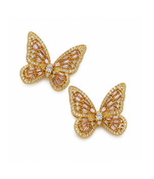 Gold butterfly crystal earrings for women