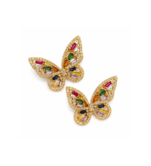 Multicolor butterfly design gold-tone earrings with sparkling colorful stones