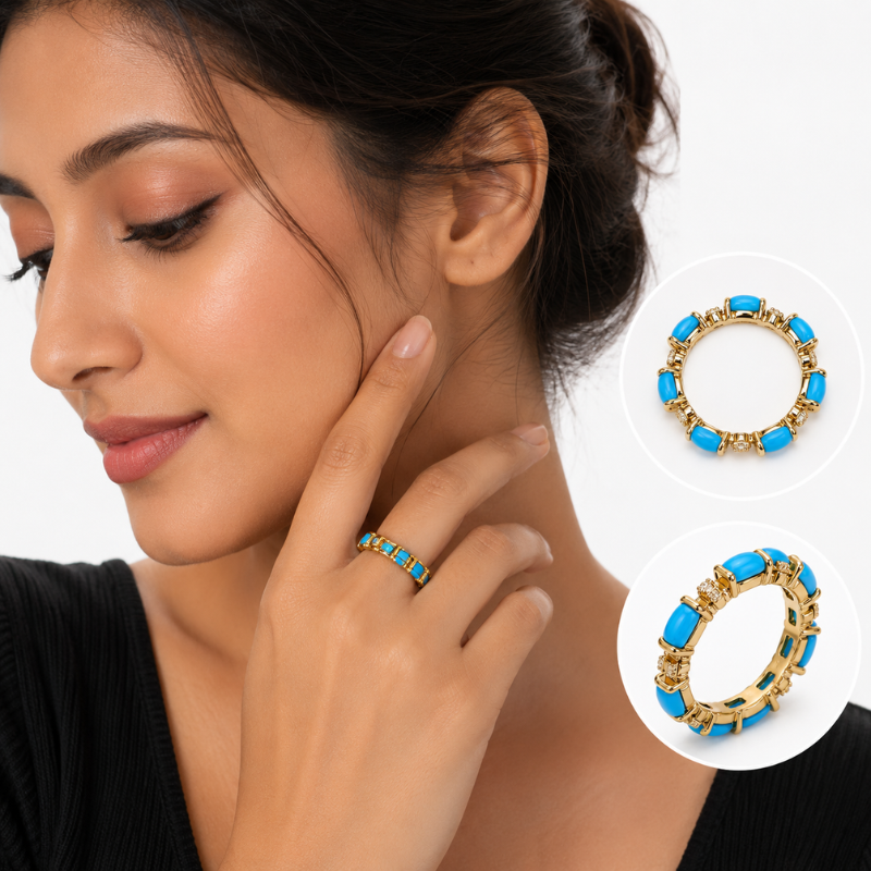 Blue Stone Gold-Tone Statement Ring for Women - Image 4