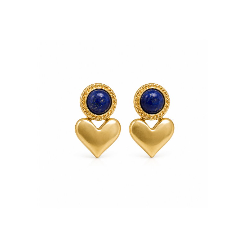 Gold heart blue stone earrings for women