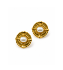 Gold round pearl earrings for women