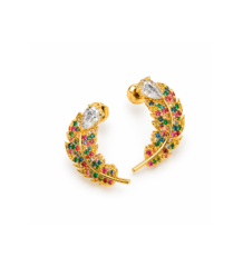 Multicolor leaf design gold-tone hoop earrings with sparkling colorful stones