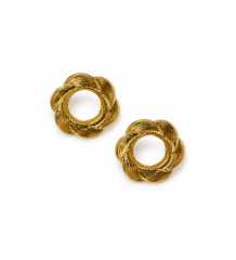 Gold-tone twisted flower hoop earrings with circular floral design