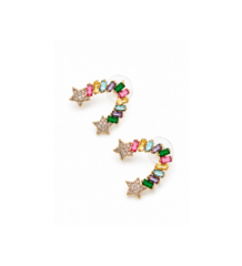 Multicolor star rainbow ear crawler earrings with colorful stones