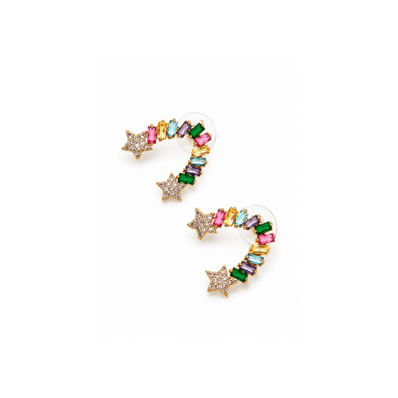Multicolor star rainbow ear crawler earrings with colorful stones