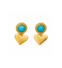 Gold heart-shaped earrings with turquoise blue stones