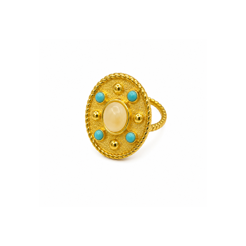 Elegant Gold-Tone Turquoise Oval Adjustable Ring - Image 3