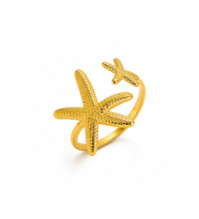 Golden starfish double finger ring for women